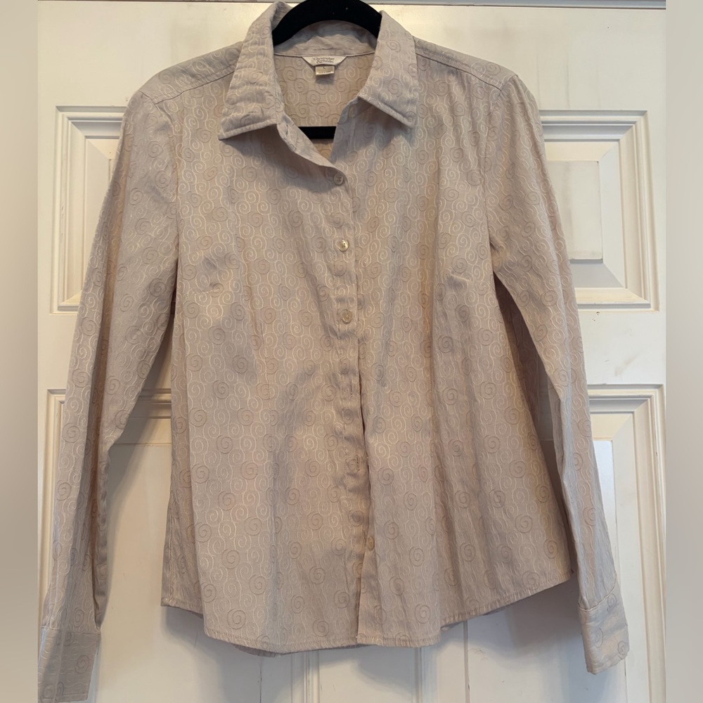 Beige Christopher & Banks Patterned Button-Up Shirt